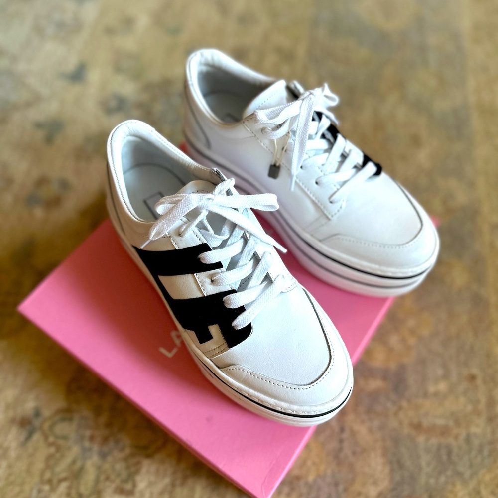 La Fille Des Fleurs Italian white leather platform sneakers new $169 36EU 6US